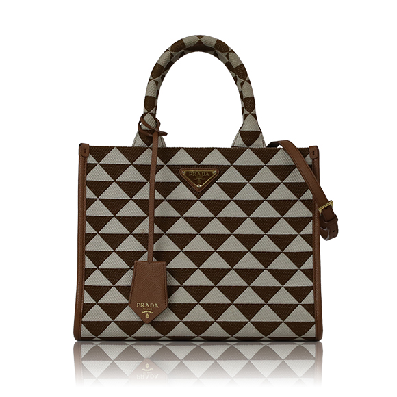 PRADA プラダシンボルエンブロイダリーファブリックスモールハンドバッグ 28 x21 x9cm(幅 x 高さ x マチ)