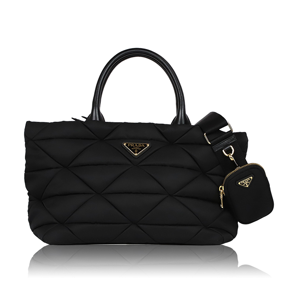 PRADA ミディアムパデッドRe-Nylon xレザートートバッグ 28&nbsp;x21&nbsp;x16cm(幅&nbsp;x 高さ&nbsp;x マチ)