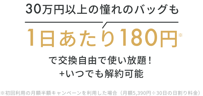 30万円以上の憧れのバッグも1日あたり180円で交換可能の使い放題
