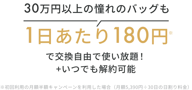 30万円以上の憧れのバッグも1日あたり180円で交換可能の使い放題